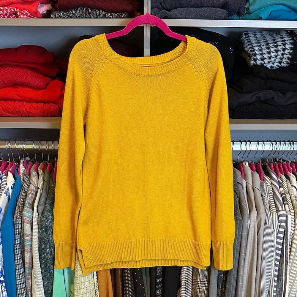 BSK Bershka mustard long sleeve elbow patch crew neck sweater size M